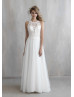 Ivory Lace Tulle Jewel Neckline Unique Modern Wedding Dress 